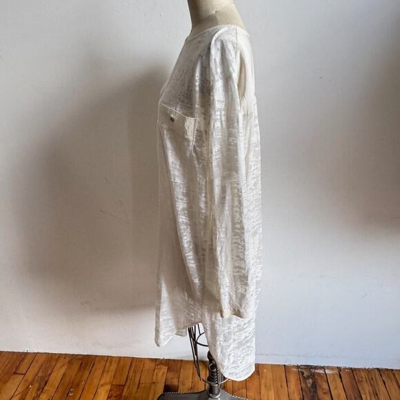 3.1 PHILLIP LIM Sheer Abstract Burnout Ivory Print Long Sleeve Midi Shirt Dress - Picture 5 of 8